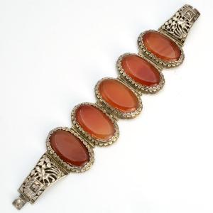 Repoussé Silver And Carnelian Bracelet, 1930s