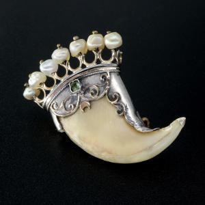 Napoleon III Claw Brooch, Pearls, Gold And Silver
