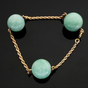 Art Deco Style Gold Bracelet With Jadeite Beads On A Twisted Chain