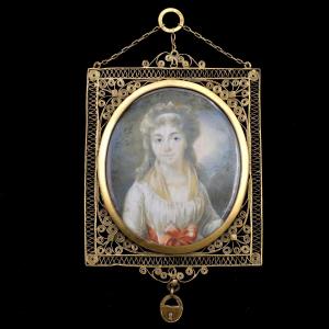 Miniature Sentimental Pendant From The Empire Period, Signed Muller