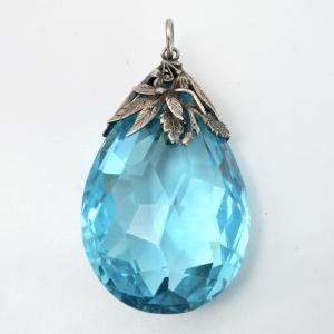 Arts And Crafts Faceted Teardrop Pendant With Silver Foliage, Circa 1930