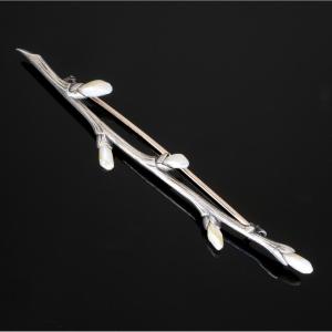 Art Nouveau Silver And Pearl Branch Brooch Attributed To Martin Mayer