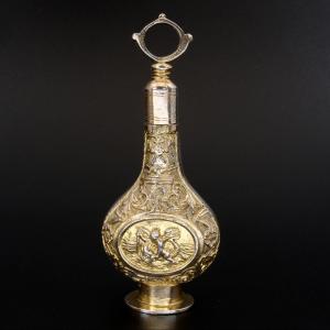 19th Century Victorian Perfume Bottle With Putti Gourd And Chased Vermeil Dolphin