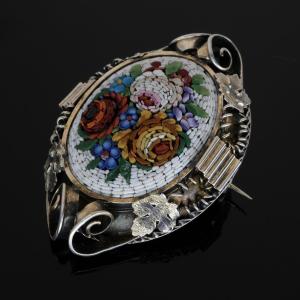 Napoleon III Silver Micromosaic Brooch