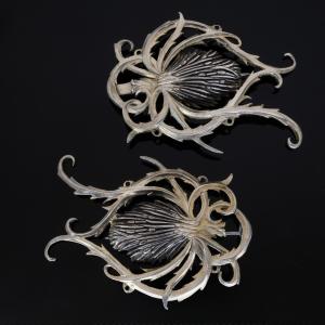 Pair Of Large Art Nouveau French Vermeil Thistle Brooches