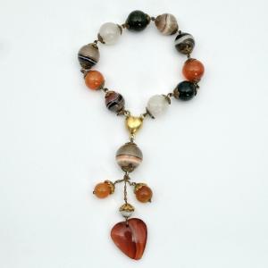 Bracelet 1840 Agate Beads Clasp And Heart Tassel