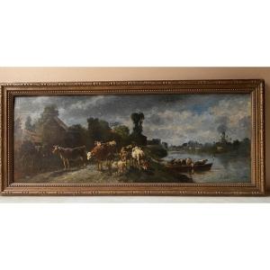 Oil On Panel: Banks Of The Seine, Late 19th Century