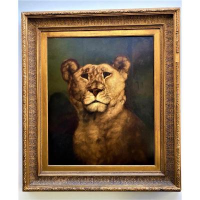 Charles Edward Brittan (1837-1888) "lioness", Oil On Canvas Signed And Dated 1868