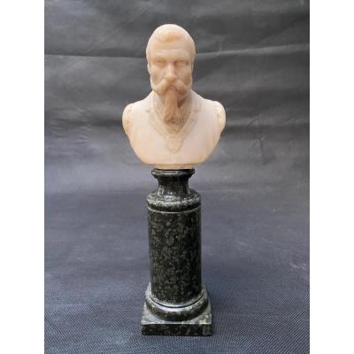 Late 19th Century Alabaster Portrait Bust Of A Man With Impressive Mustache And Beard