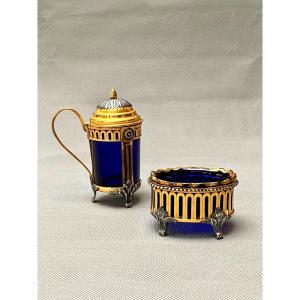 18th Century Belgian Salt And Mustard Pot In Gilded And Silvered Bronze