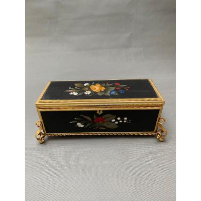 French 19th Century Gilt Bronze And Pietre Dure Mounted Box Attributed To Tahan