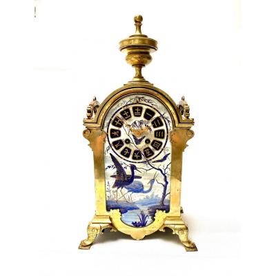 French 19th Century "japonisme" Clock In Bronze And Porcelain, Circa 1880