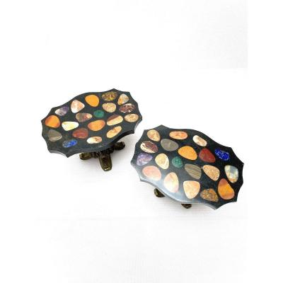 Pair Of Italian 19th Century Pietre Dure, Hardstones And Marble Paperweights