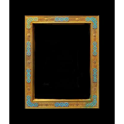 French 19th C Orientalist Gilt Bronze And Polychrome Enamel Frame