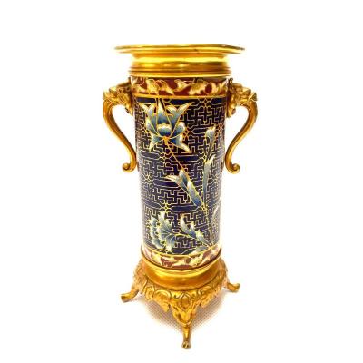 Attributed To Barbedienne, Vase In Gilt Bronze And Champleve Enamel Mid 19th Century
