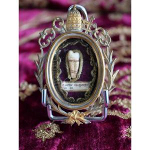 Relic Of Pope Clement II - Authenticated Tooth In Sealed Teak, 19th Century