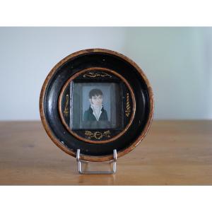 Funeral Miniature First Empire - Portrait Of A Man In Its Original 19th Century Mortuary Frame