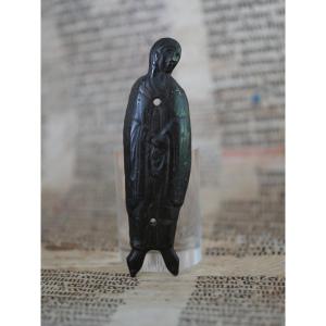 "poupée" Hunting Sconce - Virgin Of Crucifixion In Bronze - Limoges 13th Century, Medieval