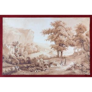 Pastoral, Large Drawing, Ink And Wash On Paper