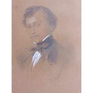 Giurane "portrait Of A Young Man" Black Pencil Drawing, Signed, 1844