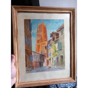 Watercolor Albi Rue Des Prêtres Signed Numa Framed Gardès