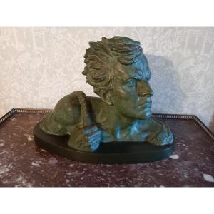 Alexandre Ouline Bust Of Jean Mermoz With Rope Sculpture Terracotta Patina Bronze