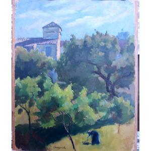Maurice Gayral Tarn Gaillac View Of The Gaillac Countryside Tarn School 20th Century Oil On Paper