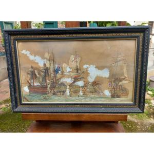 Battle Of Trafalgar Gouache On Paper Naval Battle Boats Bold Redoubtable R.noël
