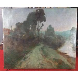 Albert Regagnon Landscape At Sunset Oil On Canvas 1912