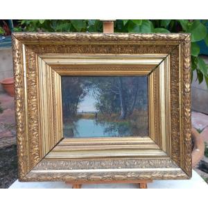 19th Century French School Pond And Undergrowth Landscape Barbizon Frame