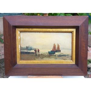 Spanish School Catalonia P.sanchiz Oil On Panel The Fishermen