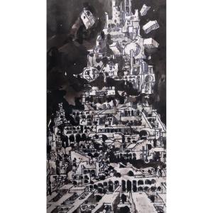 "the Tower Of Babel" Fabien Castaing Toulouse 20th Architectural Eutopia Ink And Wash