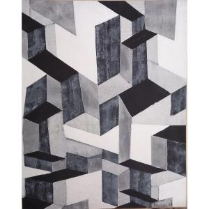 Roger Métivet (1922-2016) Composition "anam 1" Abstract Composition Tower Of Babel Oil 