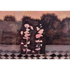 Jean Couy "study For Hollyhocks" Gouache, 1976 Protée Gallery Toulouse 