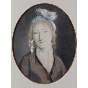 Portrait Of A Young Girl With A Feathered Headdress, Late 18th Century, Mixed Media On Paper