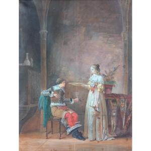 Jean-baptiste Mallet (1759-1835) Meeting Of Paolo And Francesca Oil On Parchment Early 19th Century