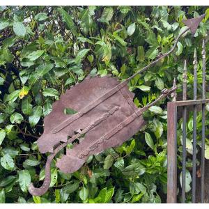 18th Century Wrought Iron Weather Vane Beast Of Gevaudan Zoomorphic Lozère Legend Tale