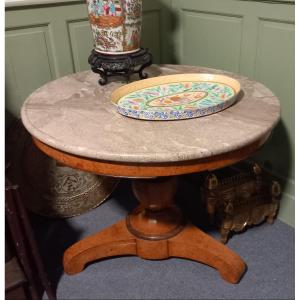 Charles X Gueridon Ash And Amaranth Veneer Baluster Base Pink Marble 19th Century