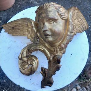 18th Century Carved And Gilded Wooden Altar Angel Cherub