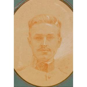 Portrait Of An Officer Of The 3rd Regiment Circa 1900 Signature To Be Deciphered In Red Chalk And White Stone