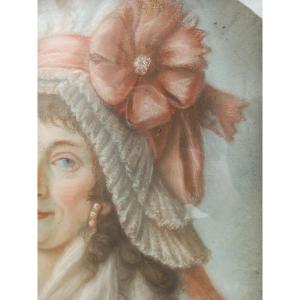 Portrait Of A Lady Of Quality Pastel On Paper Late 18th Century Headdress Ribbon Lace Shawl