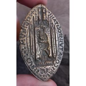 Religious Gothic Seal Bonze Mandorla Spoleto Umbria Italy 15th Century Virgin Child 