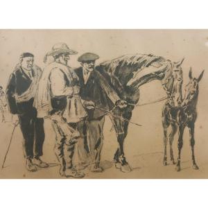 Engraving "the Horse Dealers" Horse Market Signature To Decipher El Artist's Proof 