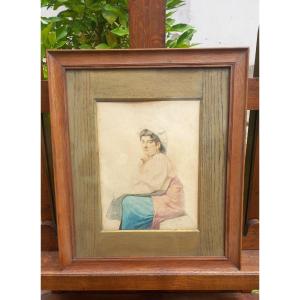 Victor Fassin Belgian School Drawing Representing A Woman Original Frame