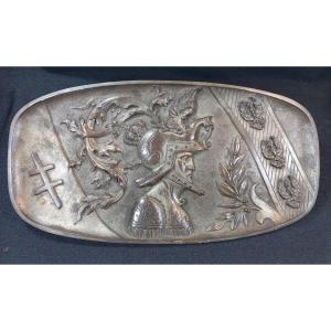Large Bronze Tray Knight Neogothic Troubadour Cross Lorraine Alérions Alfred Daubrée