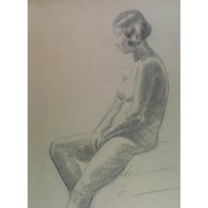 Silhouette Of A Young Nude Woman Drawing On Paper Art Deco 1930 