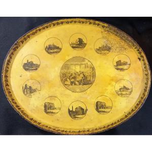 Lithographed Tole Tray On Camomile Color Background Roman History Grand Tour Italy