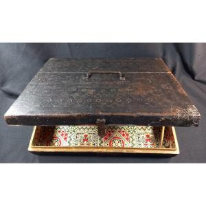 Large Leather Letter Box With Foil Decoration And Marbled Paper Interior