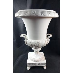 Important Medici Shape Vase In Biscuit And Mehun-sur-yèvre (cher) Porcelain, Louis XVIII