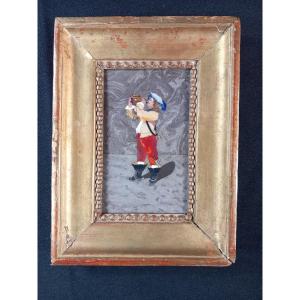 Painting Depicting A Musketeer Drinking Hard Stone, Italy, 19th Century, Souvenir Grand Tou